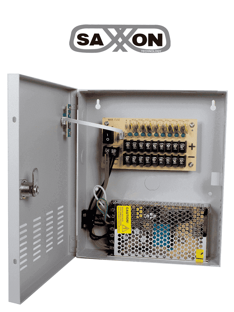 SAXXON PSU1210D9 - Fuente de Poder de 12 vcd/ 10 Amperes/ Para 9 Camaras/ 1.1 Amper por Canal/ Protección contra Sobrecargas/ Certificación UL/ SAXXON PSU1210D9 - Fuente de Poder de 12 vcd/ 10 Amperes/ Para 9 Camaras/ 1.1 Amper por Canal/ Protección contra Sobrecargas/ Certificación UL/